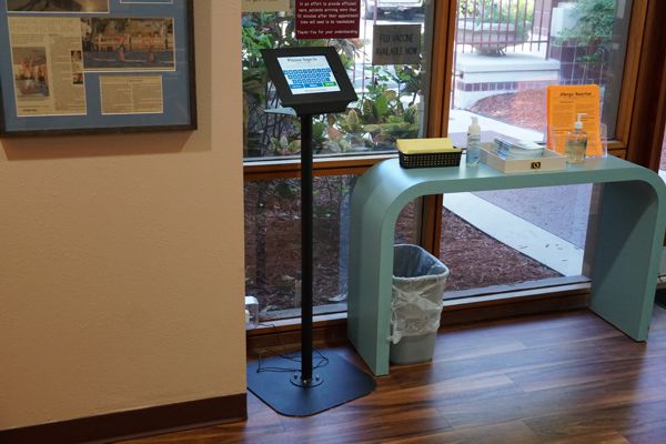 Ipad stand in medical facility improving efficiency and workflow.