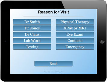 Medical Check In screen 2 asks for the patients reason for visit