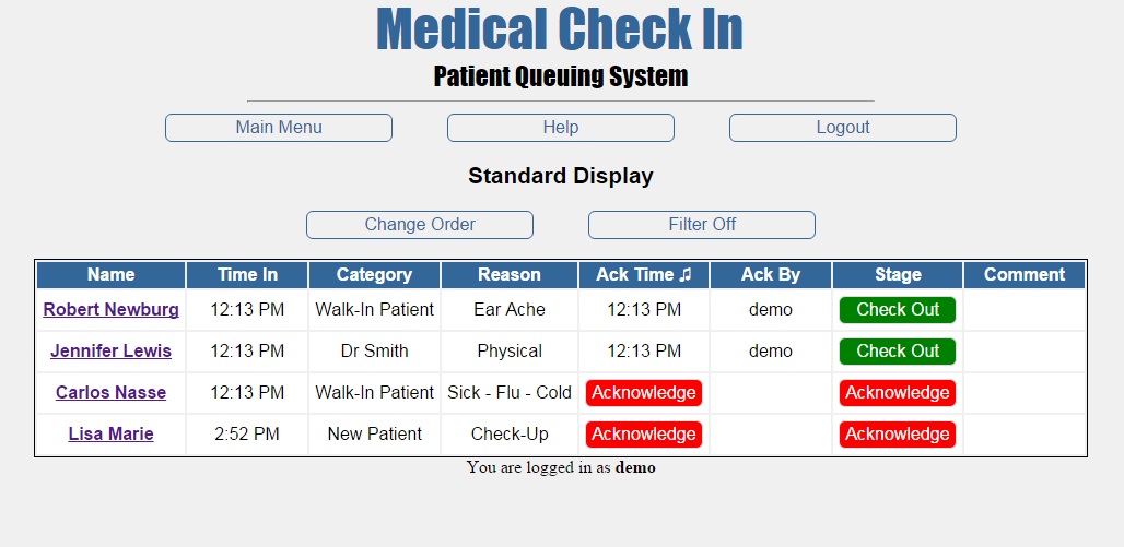 Medical Check In Standard display screen