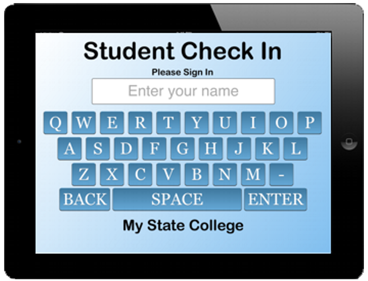Student Check In kiosk screen one asks for the student name