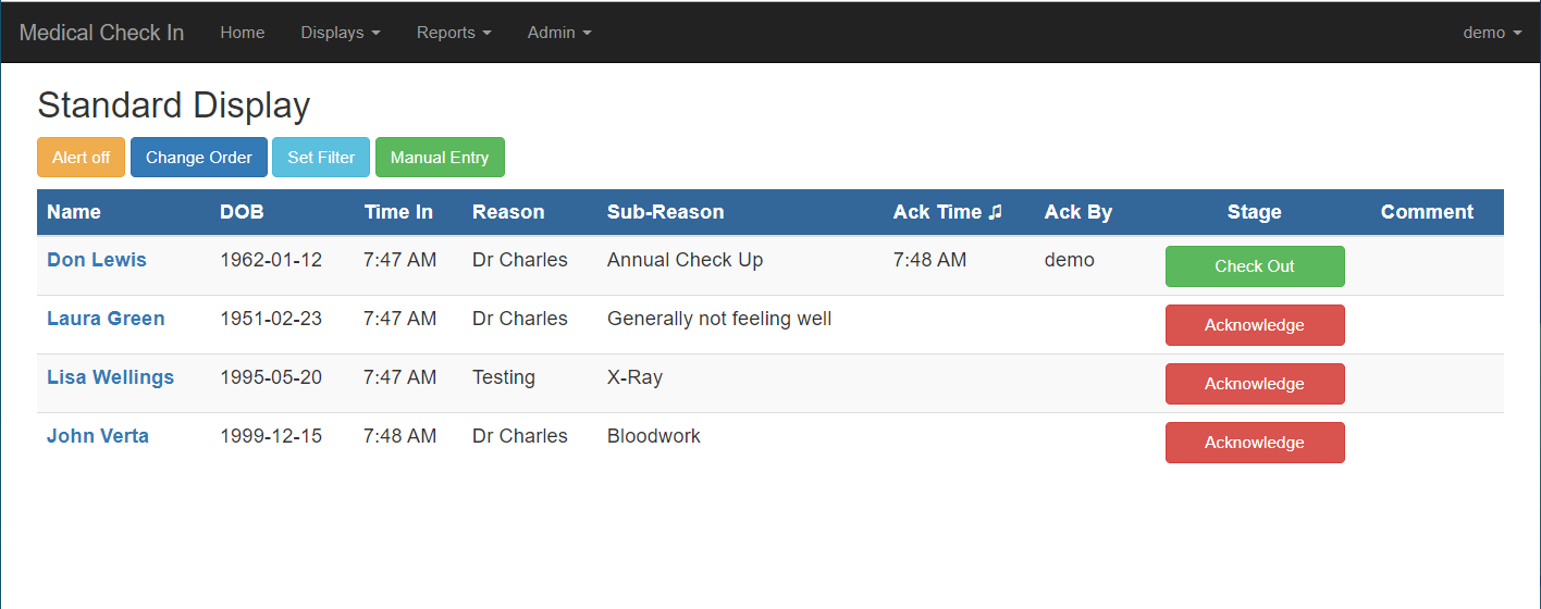 Medical Check In makes it easy to organize your patients into a check list style display.