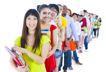 Students waiting in line for registration